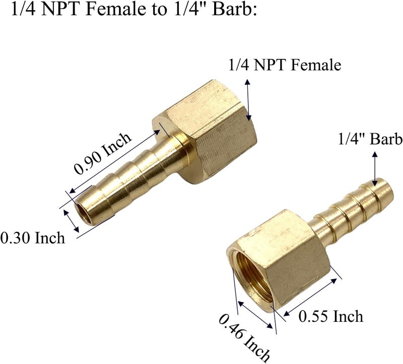 Bumugufu 6 Pcs Brass 1/4" NPT Female to 1/4" Barb Air Hose Fittings, 1/4" FNPT to Barb Fitting Adapter Connectors for Compressor, Fuel, Oil, Gas - Image 2